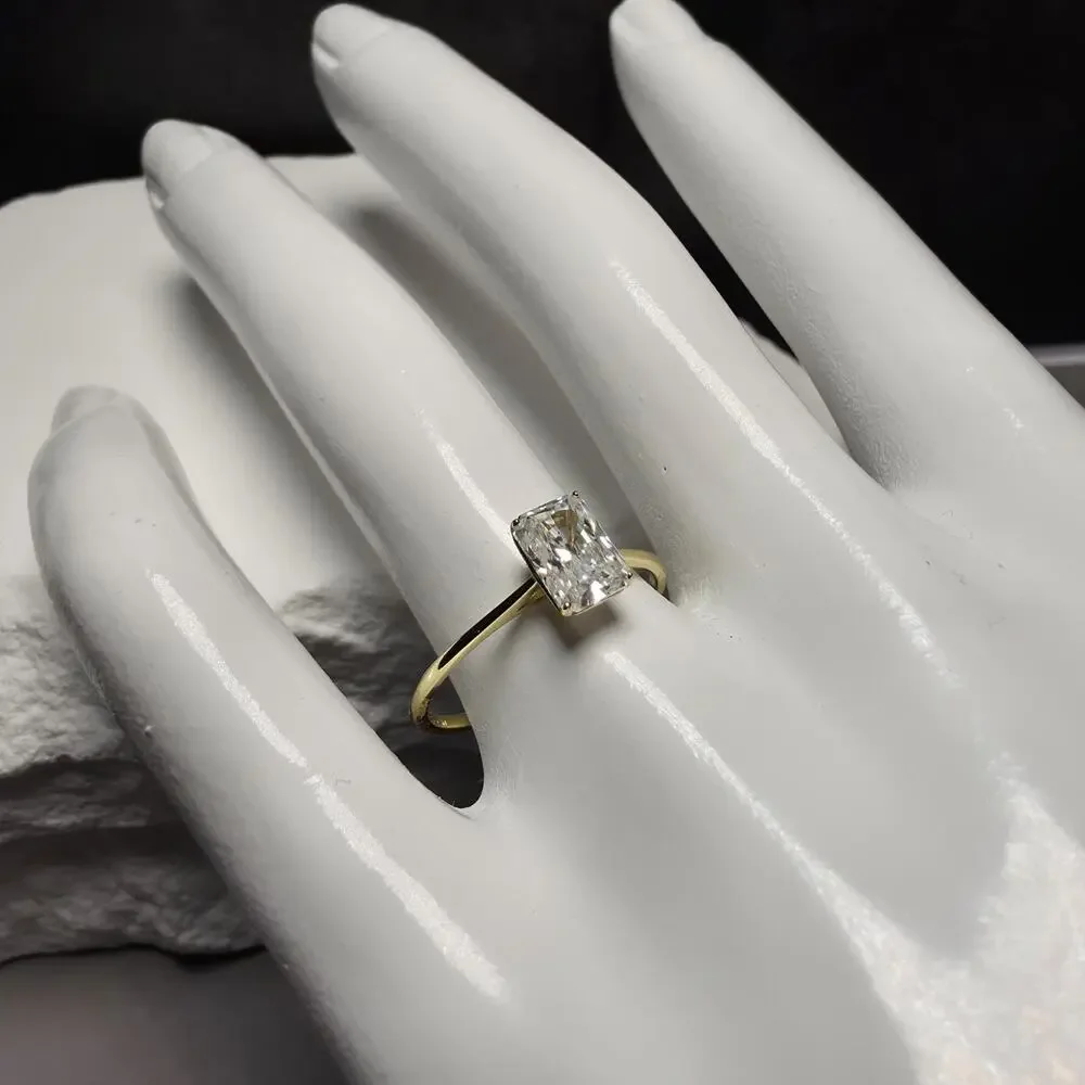 1.0CT Radiant Cut Moissanite Solitaire Ring in Gold Over Silver (Size 8, GRA)